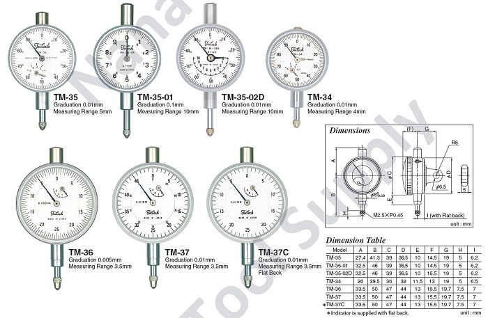 Small Dial Indicator TM-35, TM-35-01, TM-35-02D, TM-34, TM-36, TM-37, TM-37C,